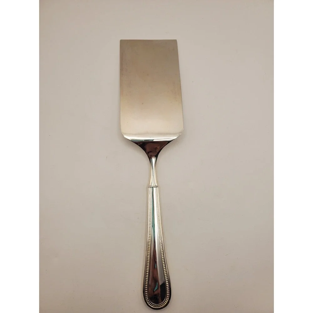 Vintage Silverplated Ornate Floral Lasagna Cake Server Spatula Beaded Handle